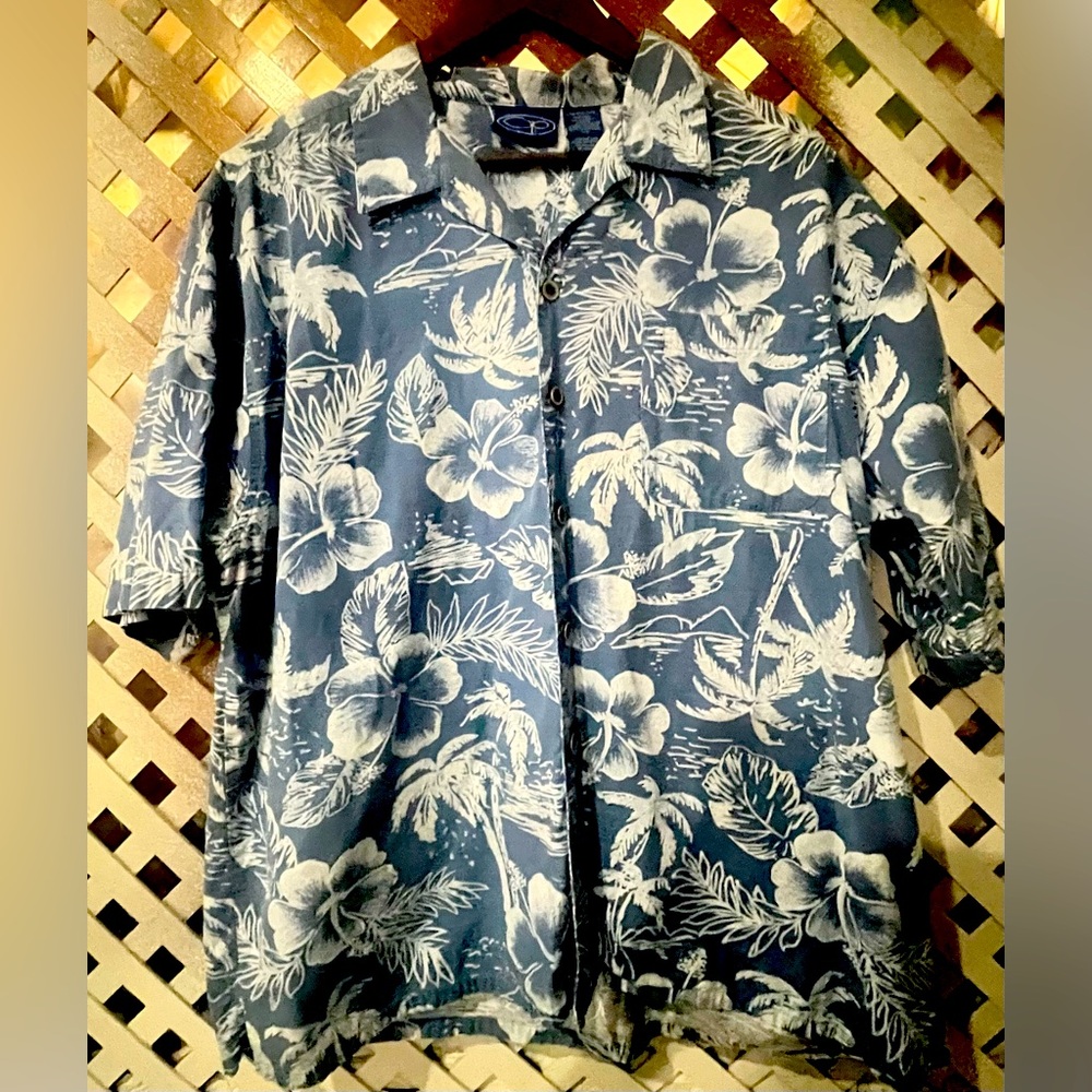 Mens OP Blue Floral Hawaiian Shirt size Large